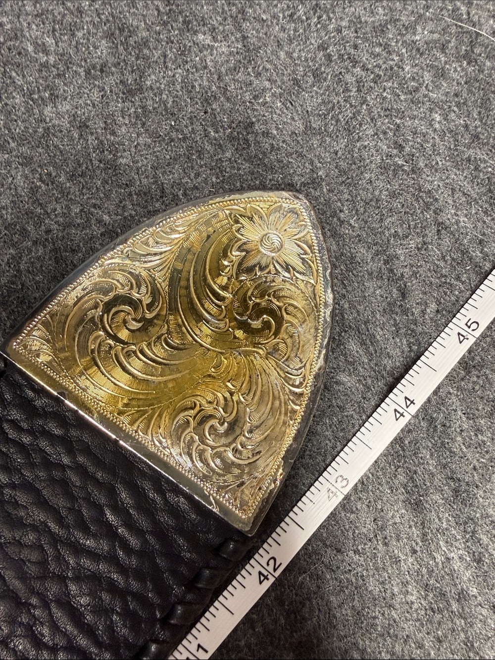 “VINTAGE”. Big AL Vintage Western Black Leather Belt with Silver Engraved Buckle - Picture 16 of 16